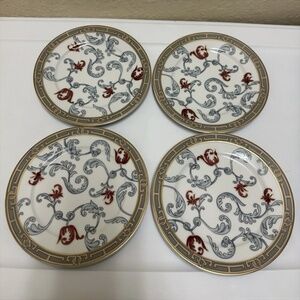 San Marino Italy Dessert Plates Floral Red Tulip With Gold Accent Set Of 4